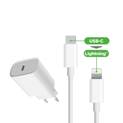 Chargeur secteur entrée USB + câble compatible iPhone 5 - Blanc