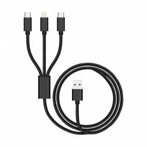 Cable Nylon 3en1 3A Usba vers 2 Usbc / Lightning
