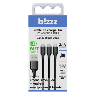 Cable Nylon Data Fast Charge 2,4A 1 Metre