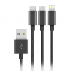 Câble Nylon Elégance 3en1 = Lightning + Micro USB + USB-C
