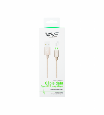 C�ble Nylon Magn�tique Fast Charge 2.4A + 2 embouts USBC Wave Concept  