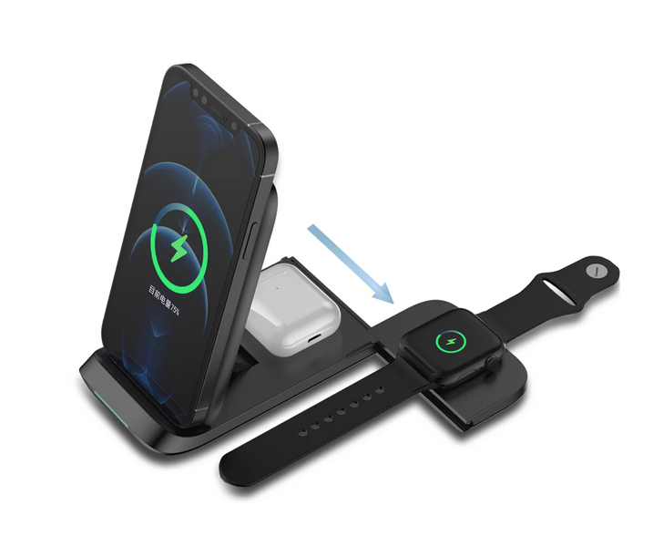 Station de Charge MagSafe pour iPhone, 3-en-1 avec Charge sans Fil pour Apple  Watch et AirPods - Noir - Français