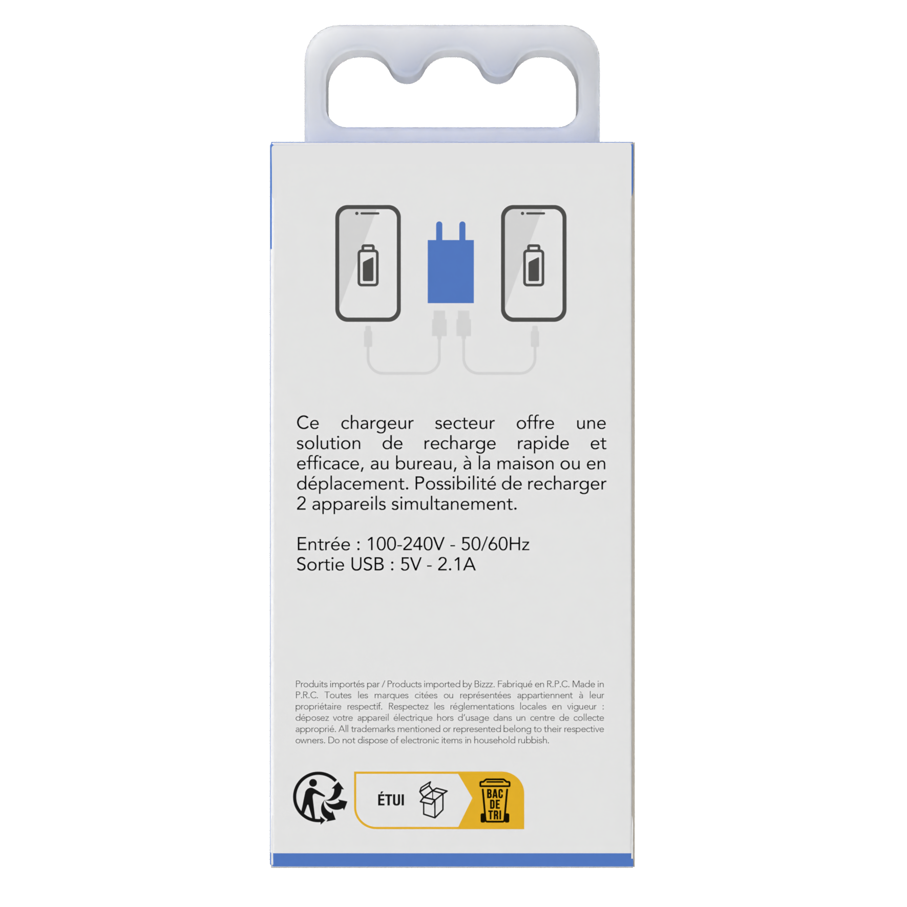 Basics - Chargeur secteur USB double port 2,4 A Blanc : :  High-Tech