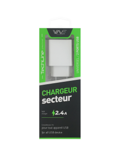 Chargeur secteur 2 USB 2,4A Tech Line