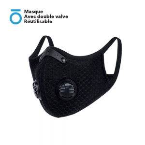 Masque en Micro Maille Avec double valve Réutilisable  (2 valves avec filtre à charbon actif + Clip nasal ajustable)