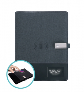 Note Book Powerbank 8000 mAh et Induction avec Câbles intégrés et embossage à chaud