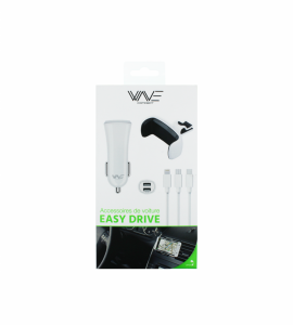Pack Car EASY DRIVE 3.1A (Support + Cable 3 en 1 Blanc)