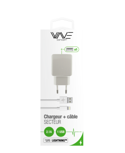 Pack Chargeur Secteur 2,1A + Cable Lightning