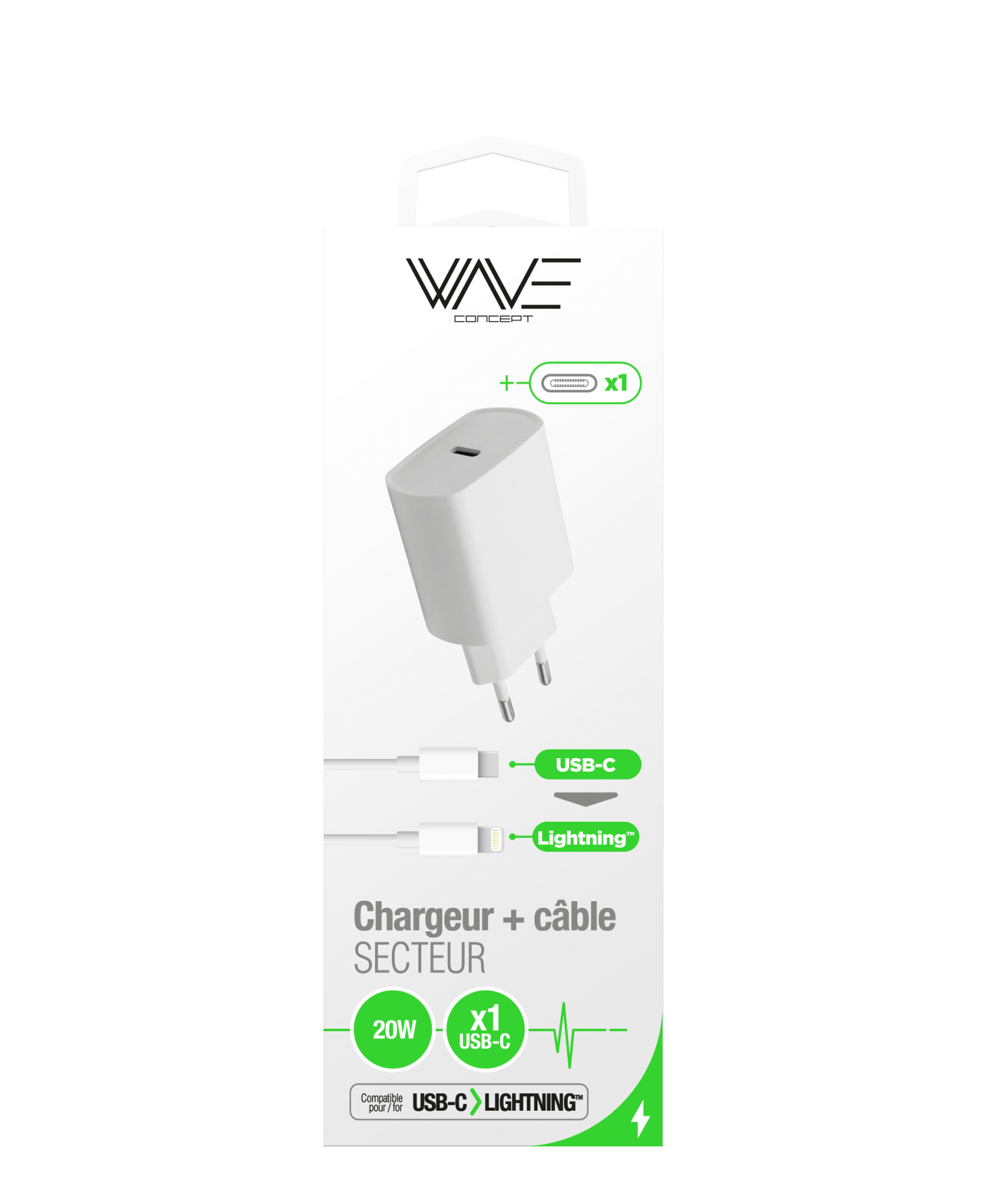 Chargeur secteur 20 Watts Lightning vers USB-C – Blanc – Virgin Megastore