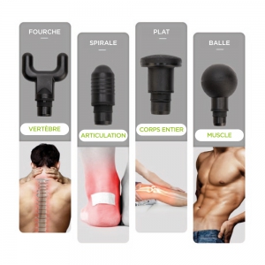 Pistolet Masseur 4 embouts Inter-changeables 3 niveaux dintensité