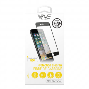 Protection d\\\'écran en verre trempé 3D iPhone 7+/8+  en fibre de carbone Soft Black